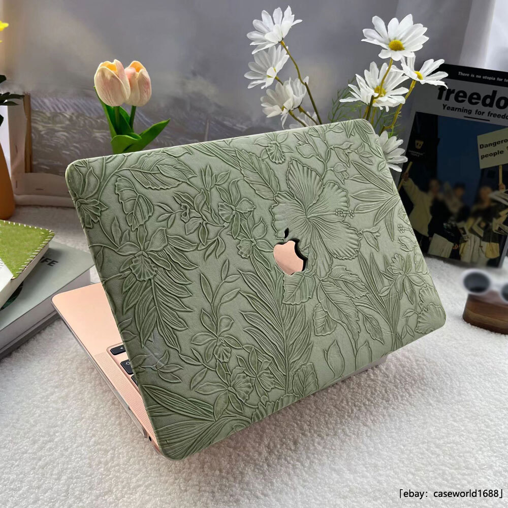 Carved Flower PU Leather Hard Case For Macbook M4 Air 13 15 Pro 14 16 11 12 inch