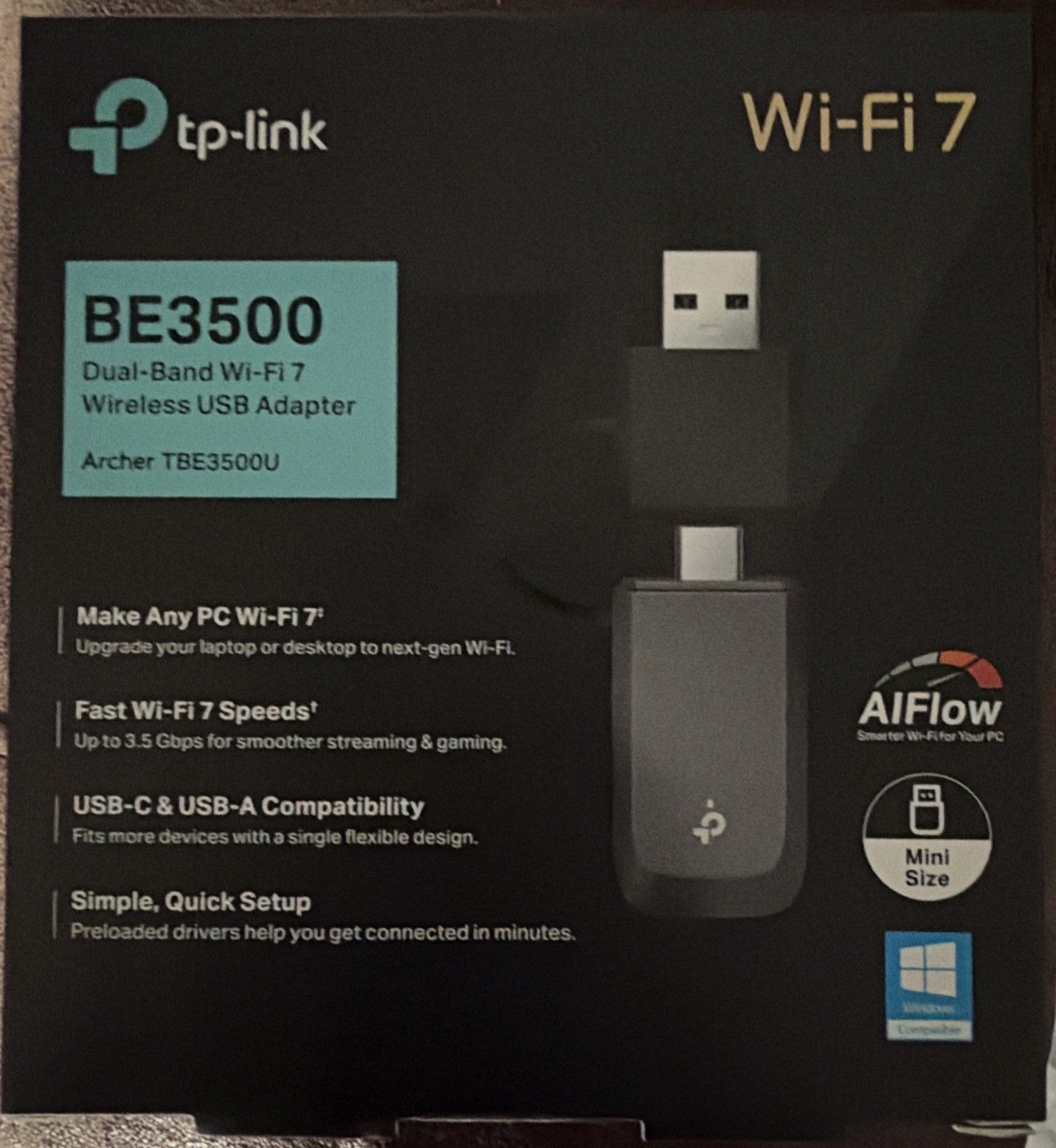 NEW - TP-Link BE3500 Wi-Fi 7 Dual-Band Wireless USB Adapter Archer TBE3500U FS&H