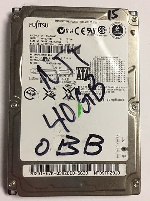 Fujitsu MHV2040BH 40GB, Internal, 5400 RPM, 2.5" Hard Drive, Storage