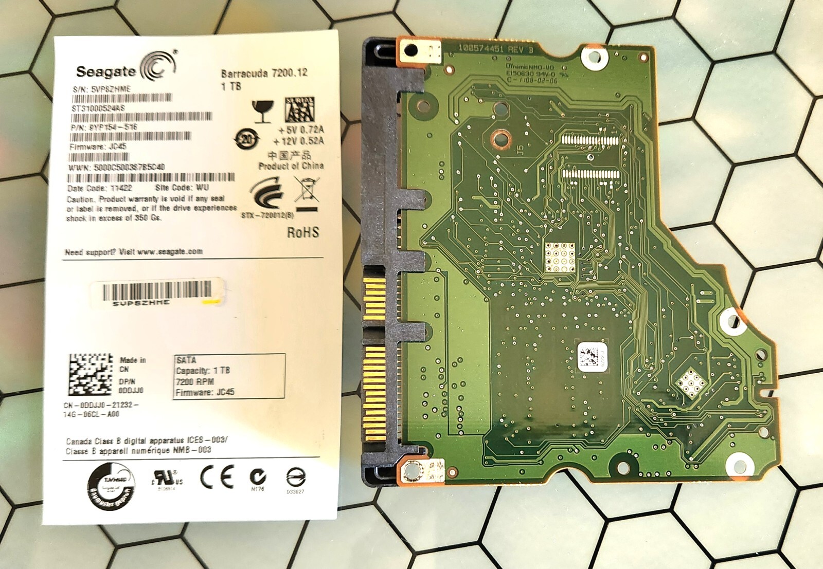 Seagate 7200.12 1TB ST31000524AS PCB Logi Board 9YP154-516 JC45 WU 10061622 6222