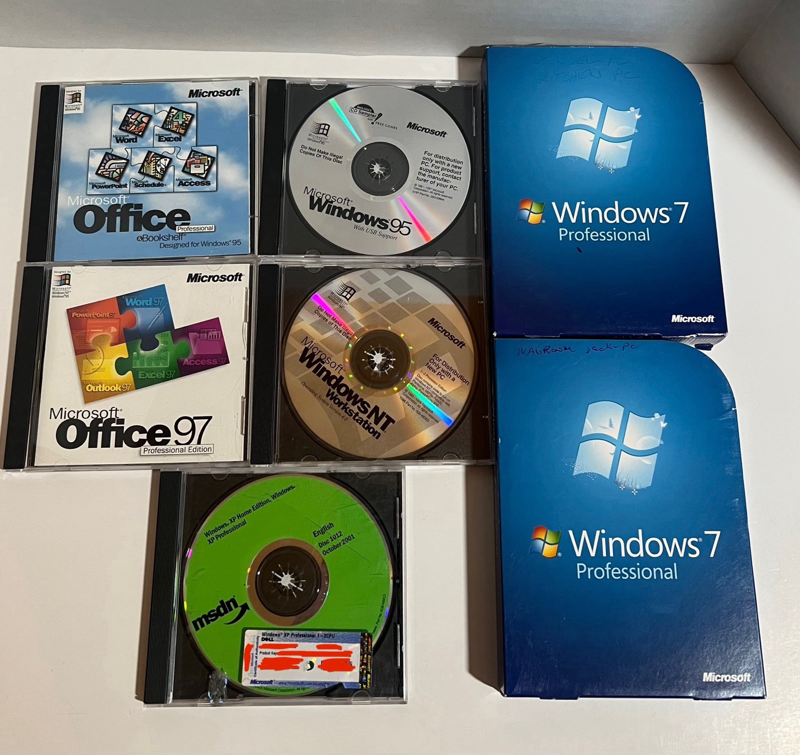Vintage Microsoft Software Lot Windows 7 Pro 95 NT XP Office 97 Discs PC - READ