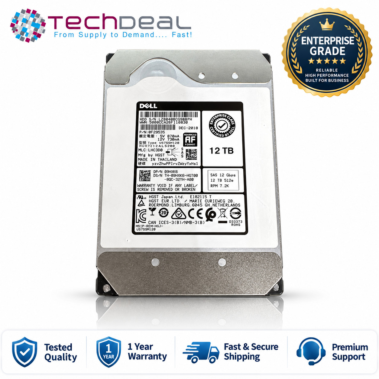 Dell 12TB 7200RPM 3.5" SAS 12Gbps Hard Drive 09HXK6