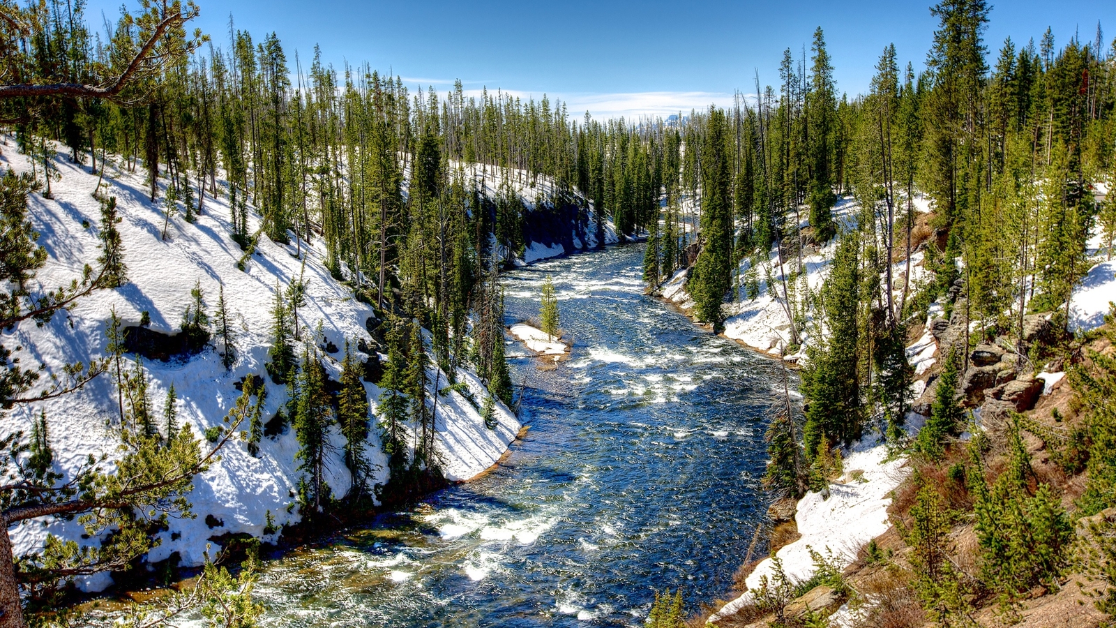 Landscape river trees sky snow nature winter yellowstone Custom Gaming Mat Desk