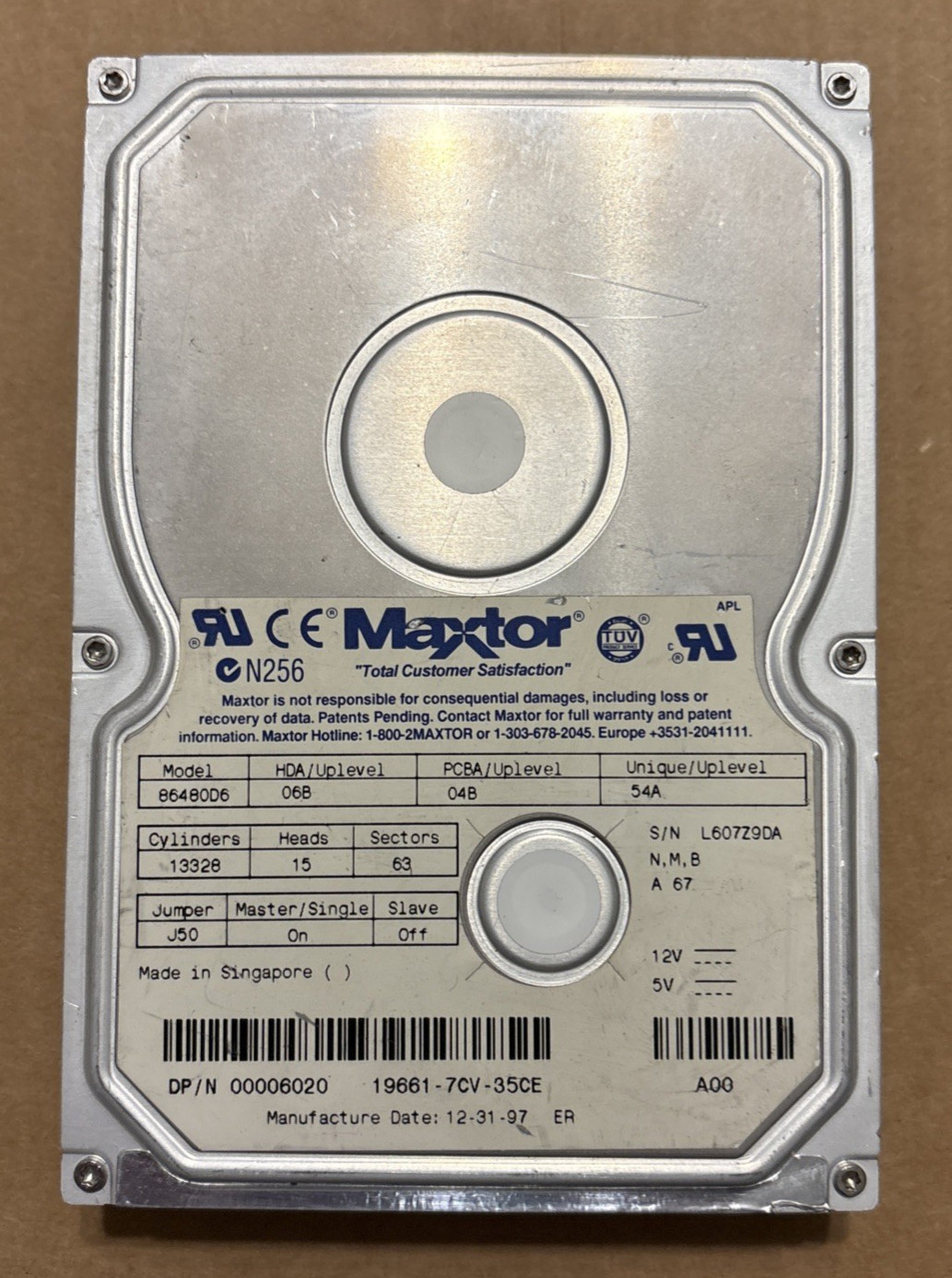 MAXTOR 86480D6 6.4GB 3.5 IDE HARD DRIVE DELL P/N 06020 Vintage