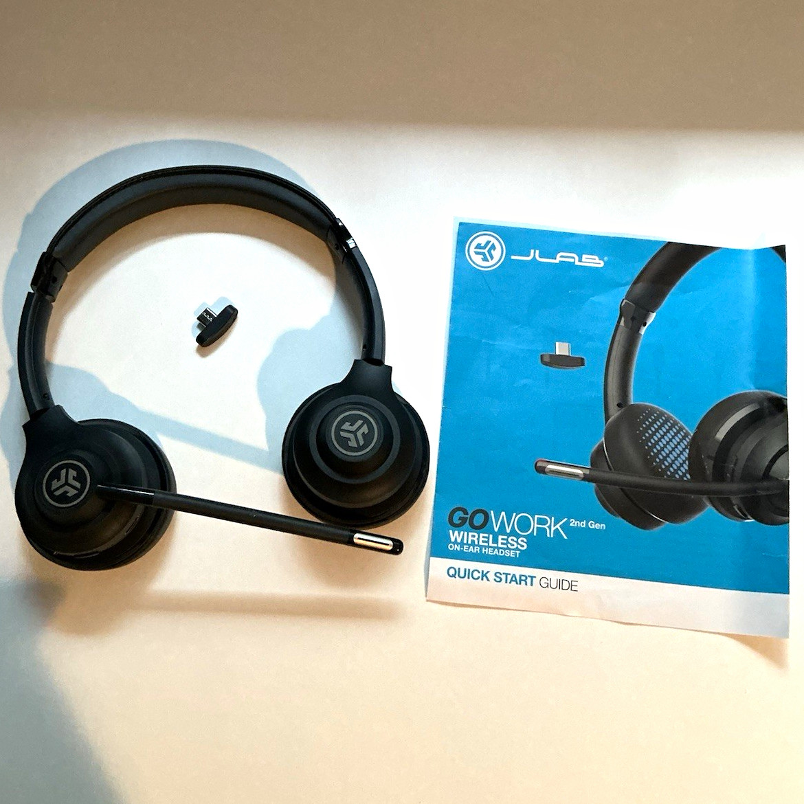 JLab GO WORK 2nd Gen Bluetooth Wireless On-Ear Headset Boom Mic Black
