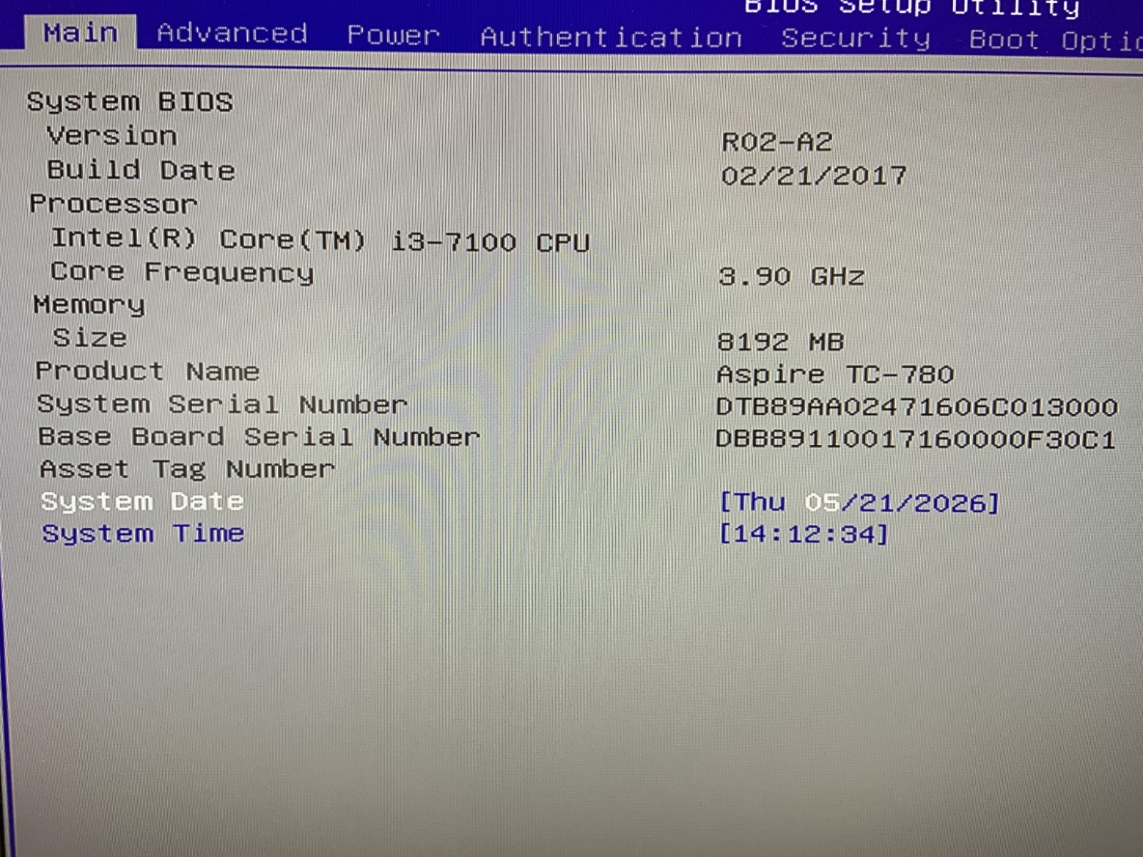 Acer Aspire TC-780 Motherboard DB.B8911.001$01 i3-7100 8GB DDR 4 Ram Tested