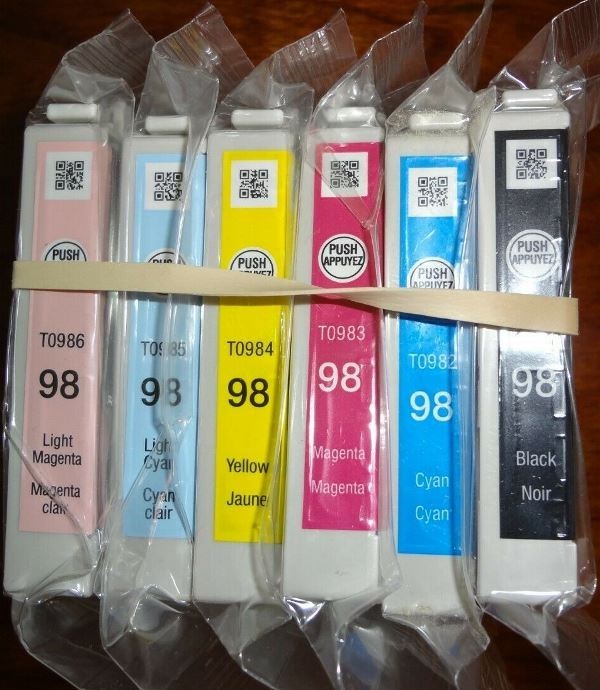 SET of 6 New Genuine SEALED BAG Epson 98 Inkjet Cartridges No Box