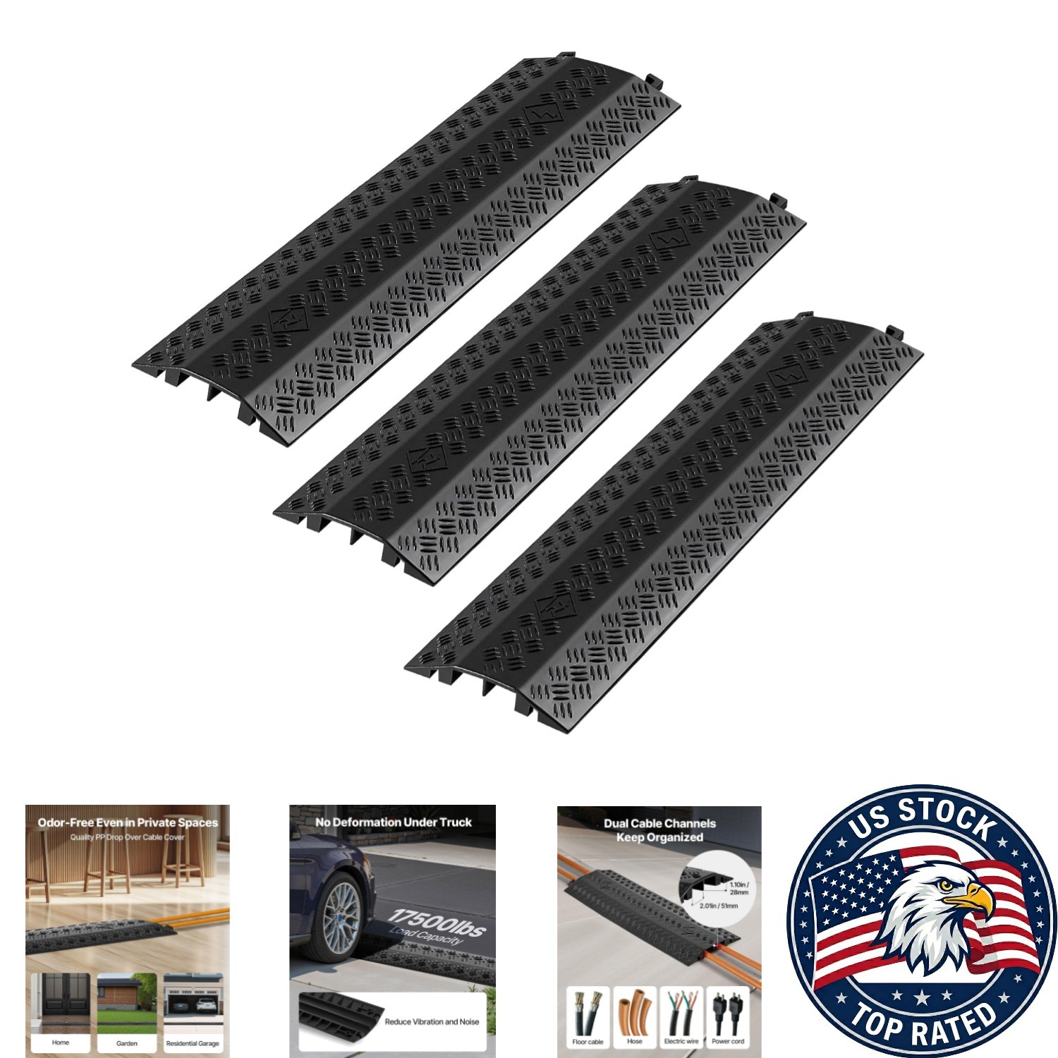 Durable 38.39'' Cable Cover Ramp - Non-Slip, Self-Adhesive for Indoor/Outdoor