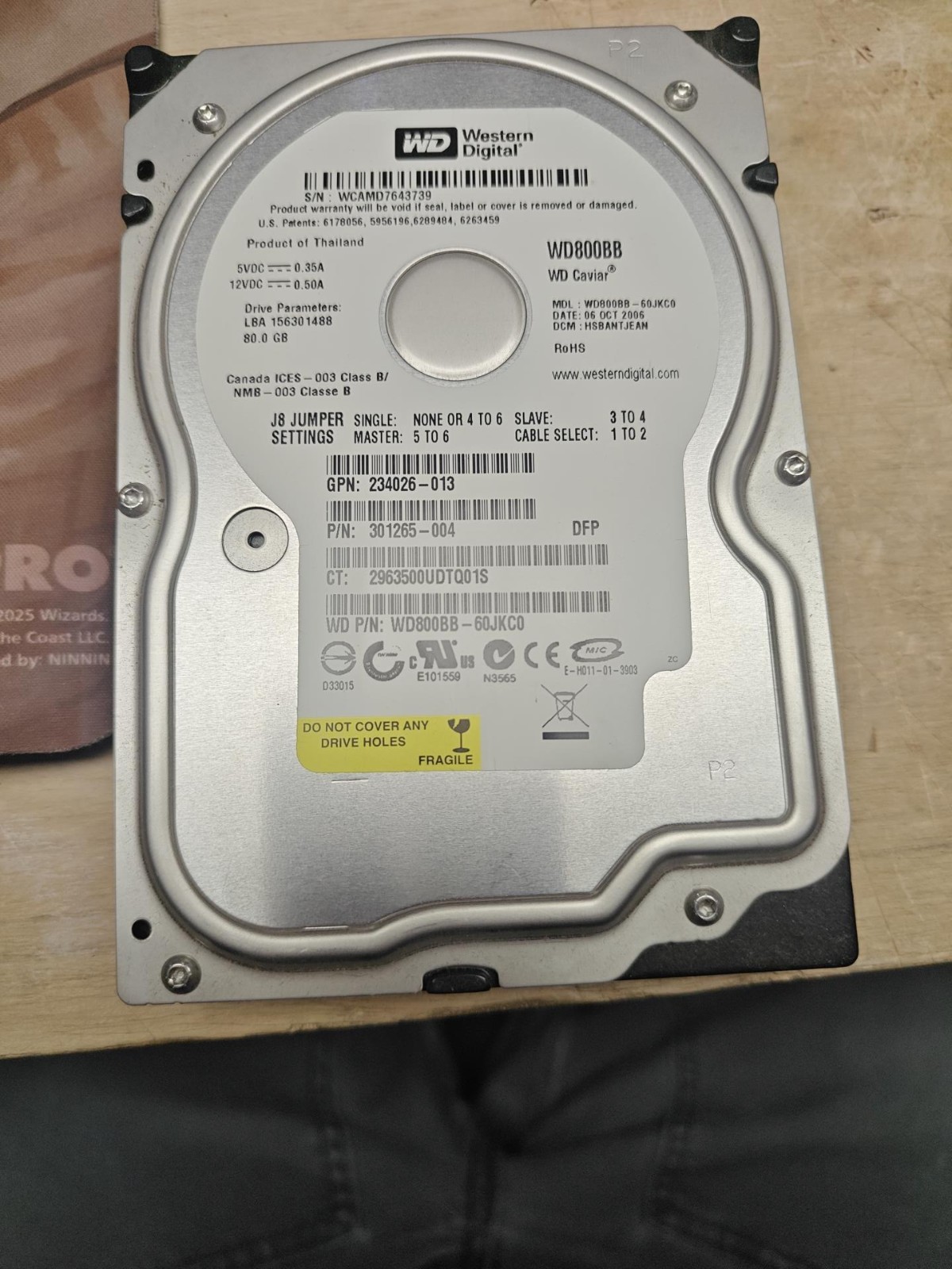 Western Digital WD800BB 80GB 3.5" IDE PATA Hard Drive Caviar Vintage PC Untested