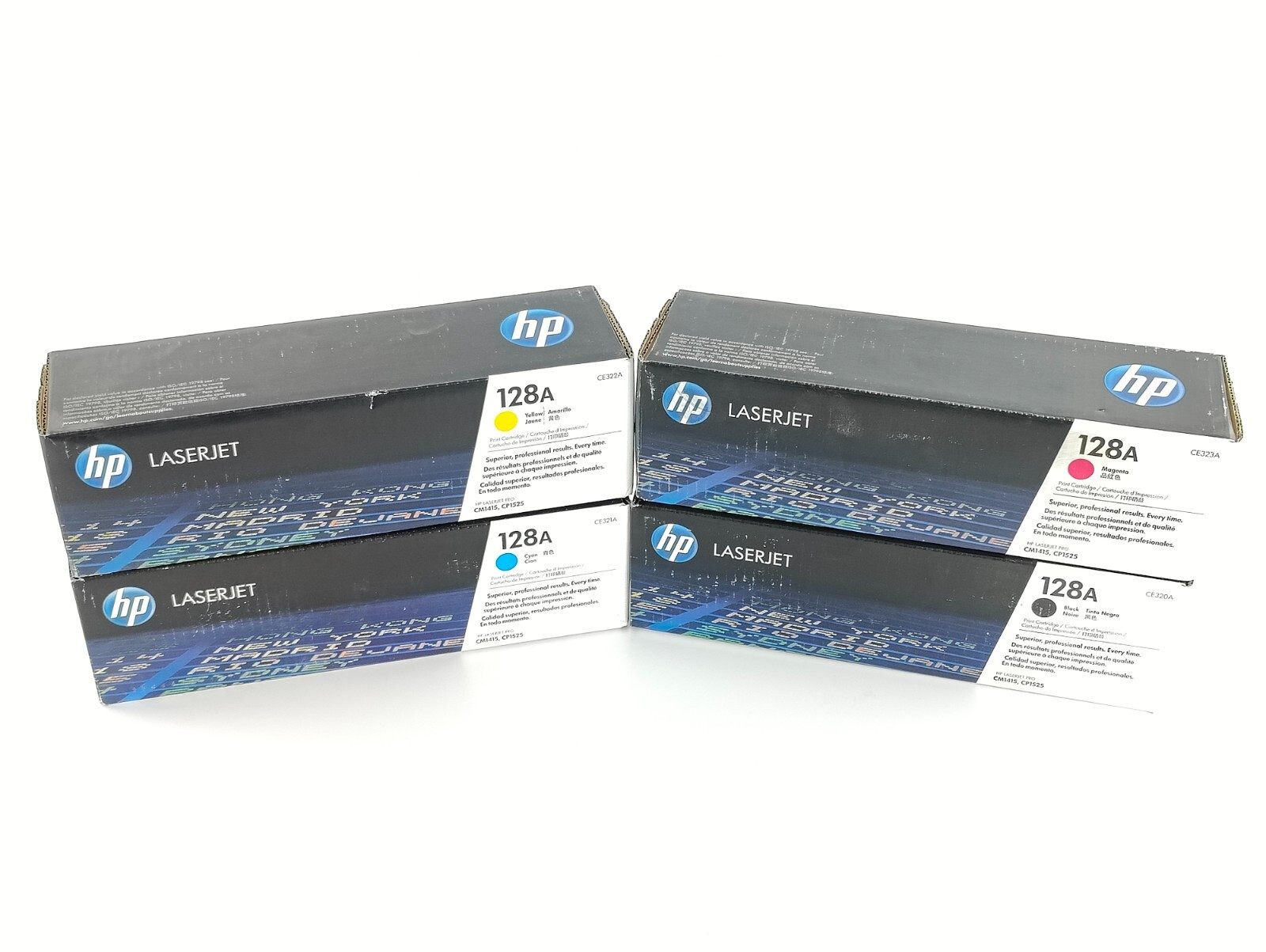 Set of 4 Genuine HP 128A - CE323A CE322A CE321A CE320AD C/M/Y/B Toner LaserJet