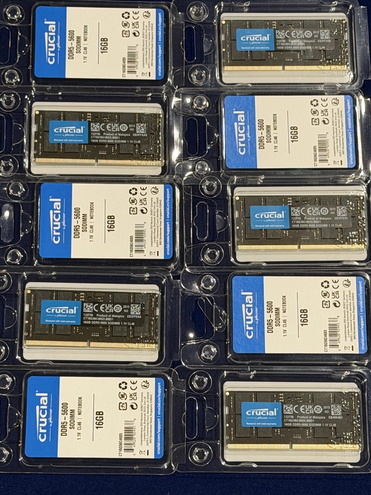 Lot of 25 kits Crucial 32GB Kit 2 x 16GB 262-Pin DDR5 SODIMM 5600 PC5 44800 RAM