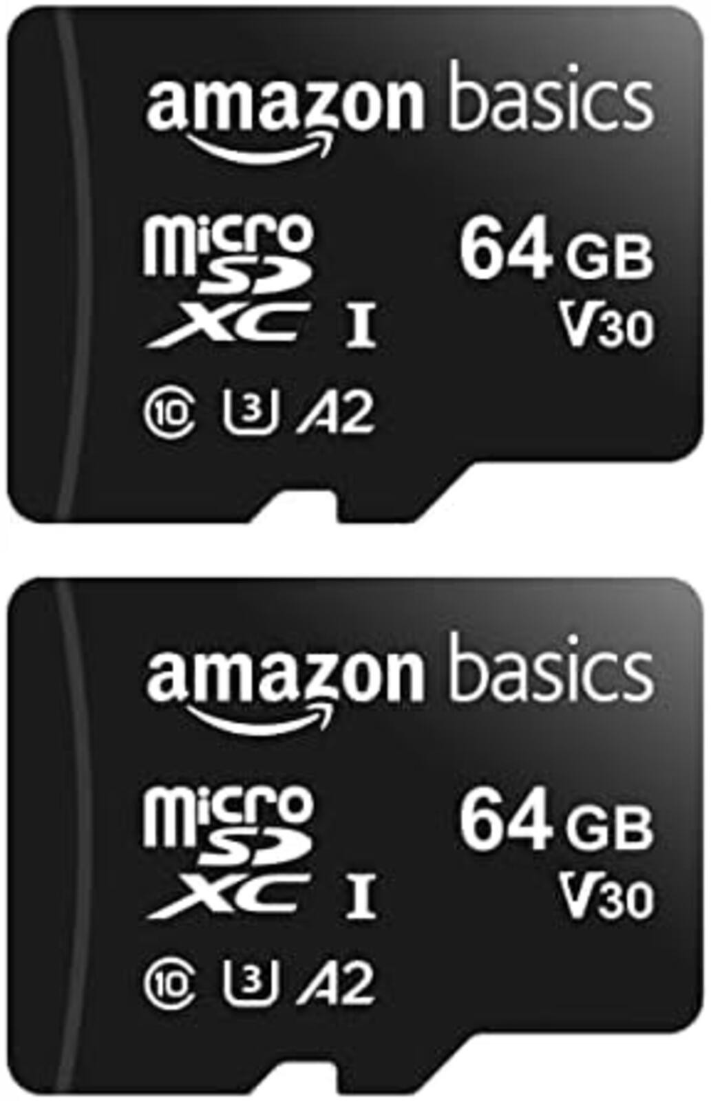 Amazon Basics microSDXC Memory Card 100 MB/s, 64GB, Black (2pack), MRSP $29.07