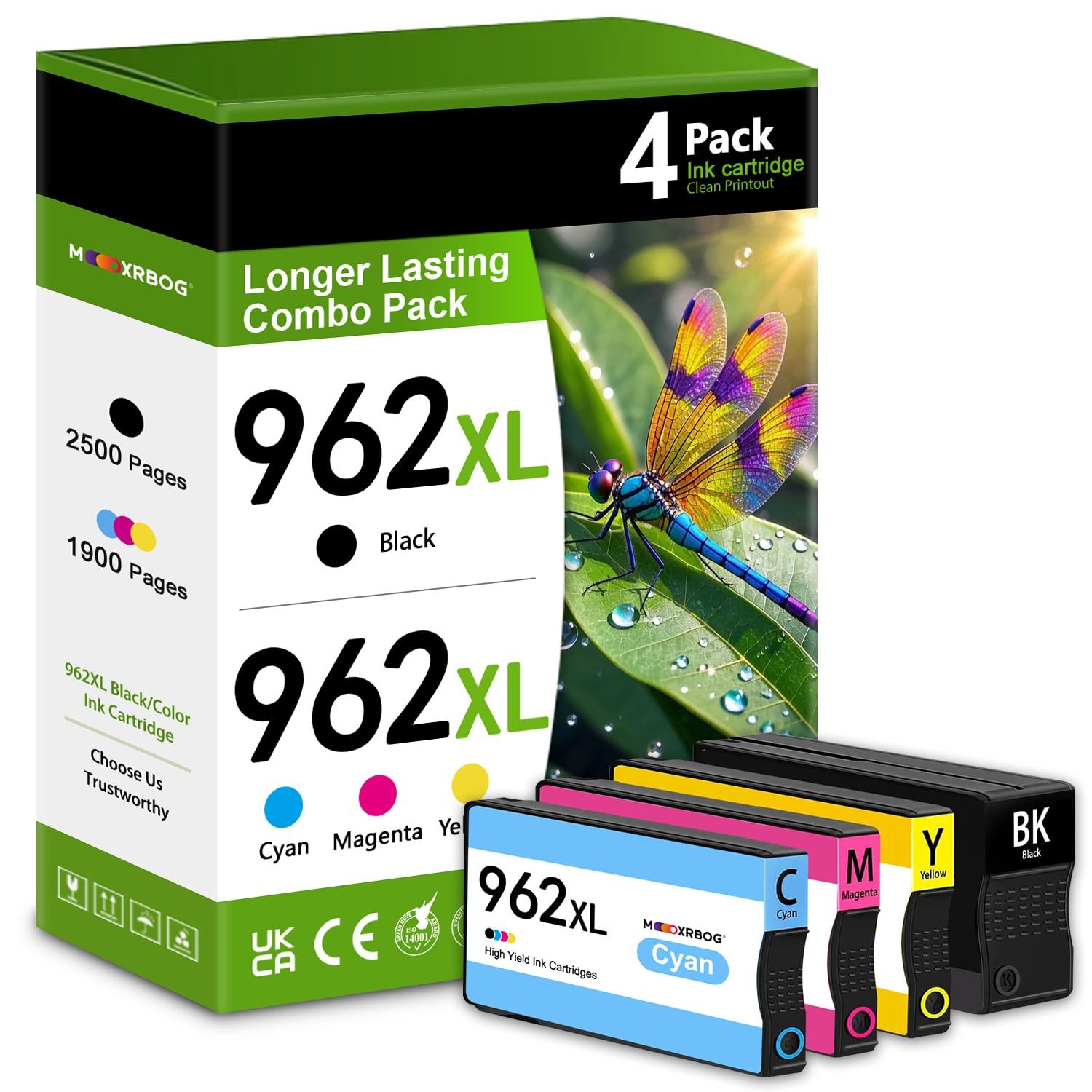 Mooxrbog 962XL 4-Pack for HP OfficeJet 9010-9025 Black/Cyan/Yellow/Magenta