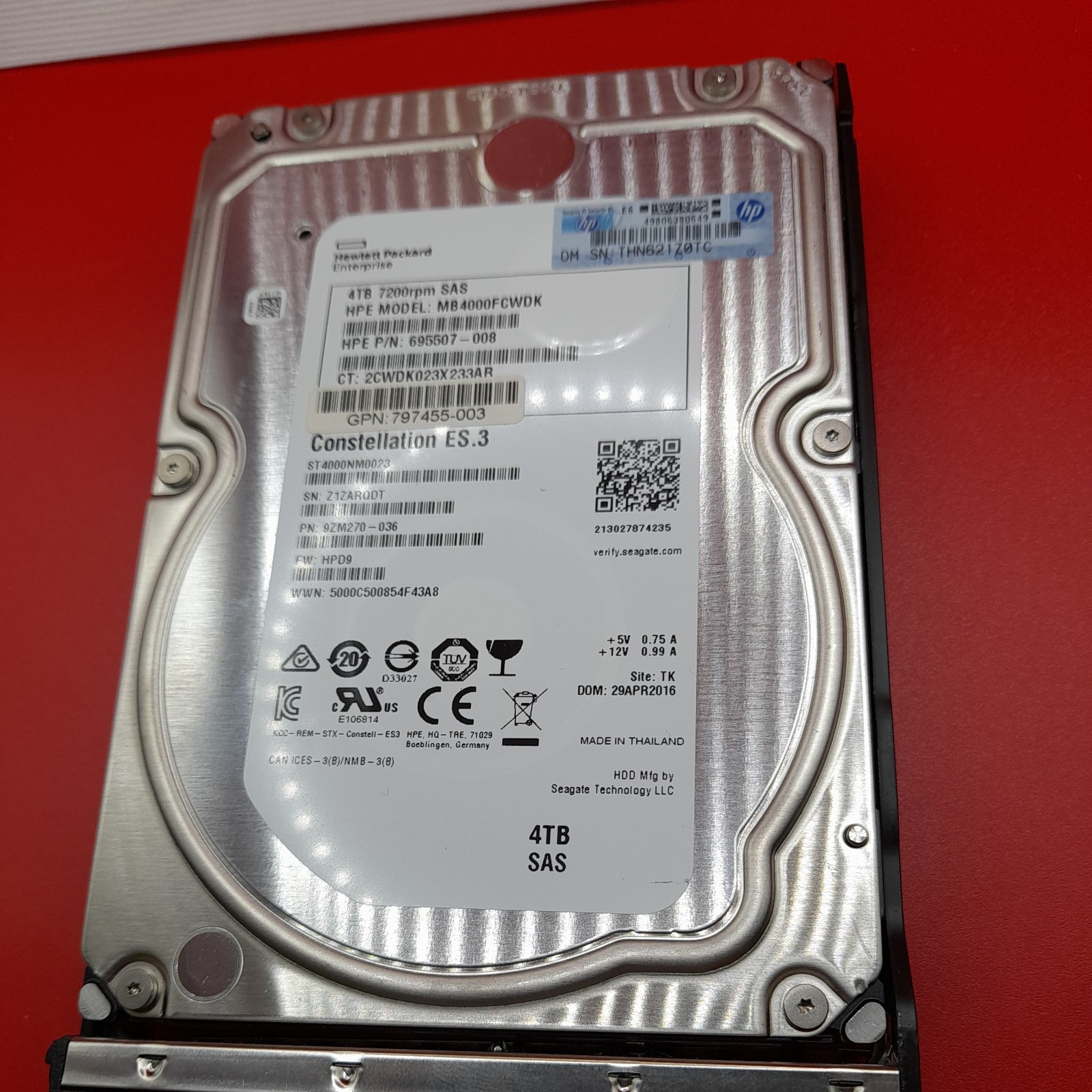 Original HP MB4000FCWDK ST4000NM0023 4TB 7.2K 6Gb/s SAS 3.5" Hard Drive