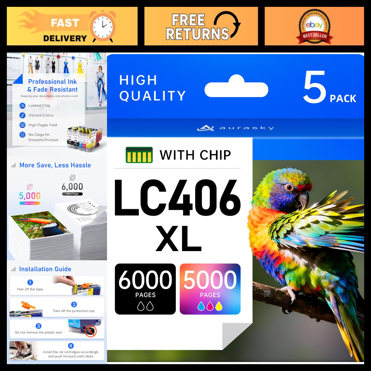 High-Quality Ink Cartridges Replacement for Brother MFC-J Series, 5 Pack, with C