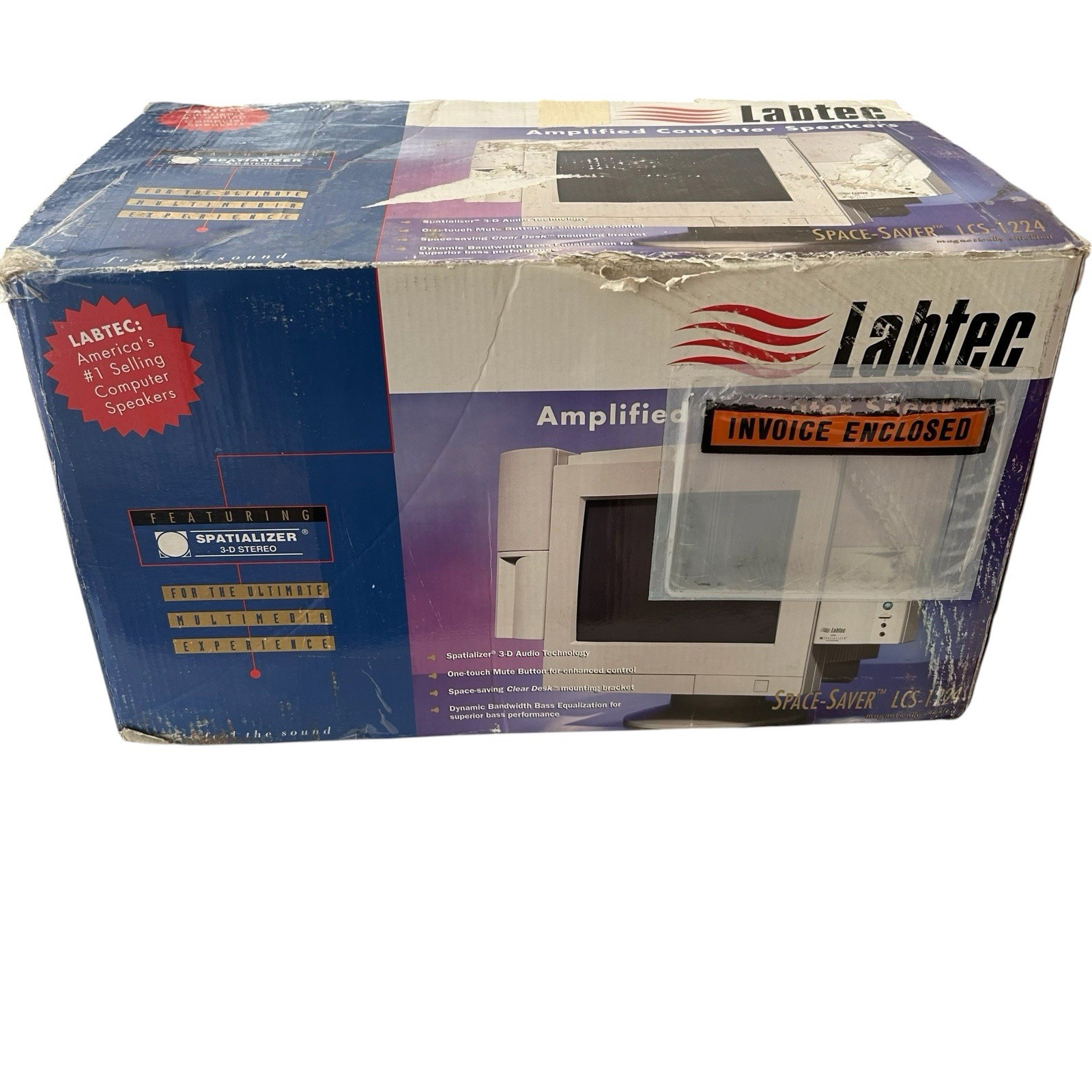 Vintage Labtec Space-Saver LCS-1224 Amplified Computer Speakers Original Box