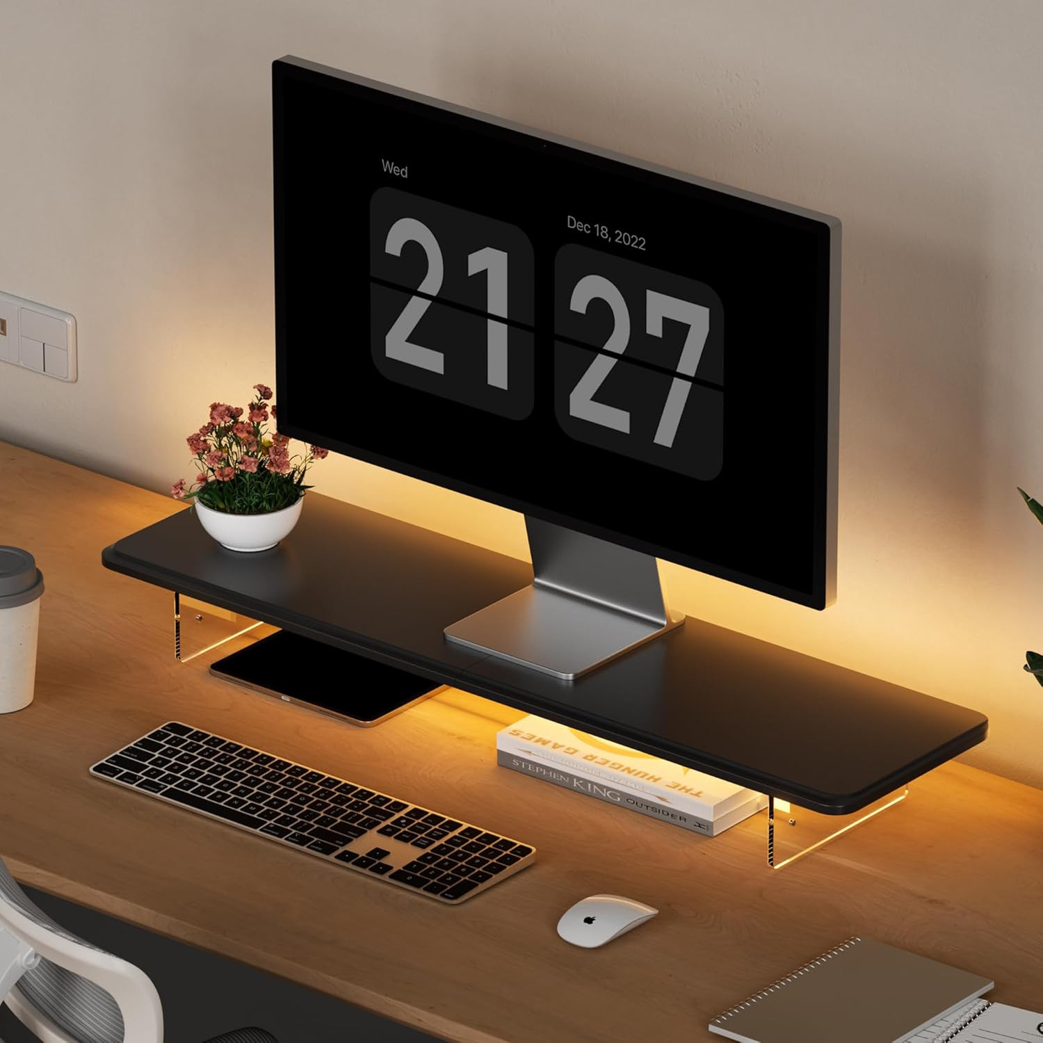 Monitor Stand Riser,31.5-Inch LED Light Wood Computer Monitor Stand with Adjusta