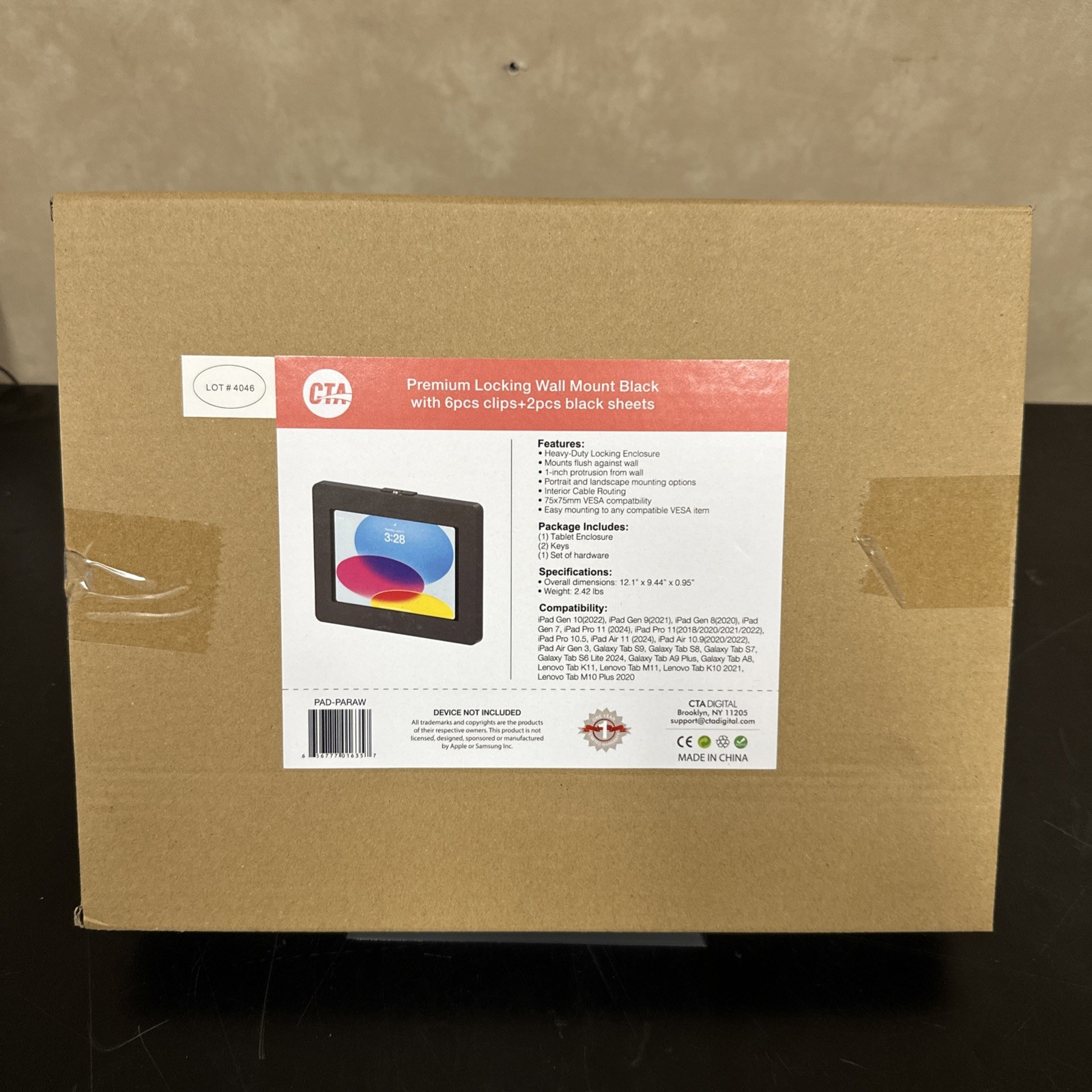 CTA Digital Premium Anti-Theft iPad Locking Wall Mount - Black PAD-PARAW