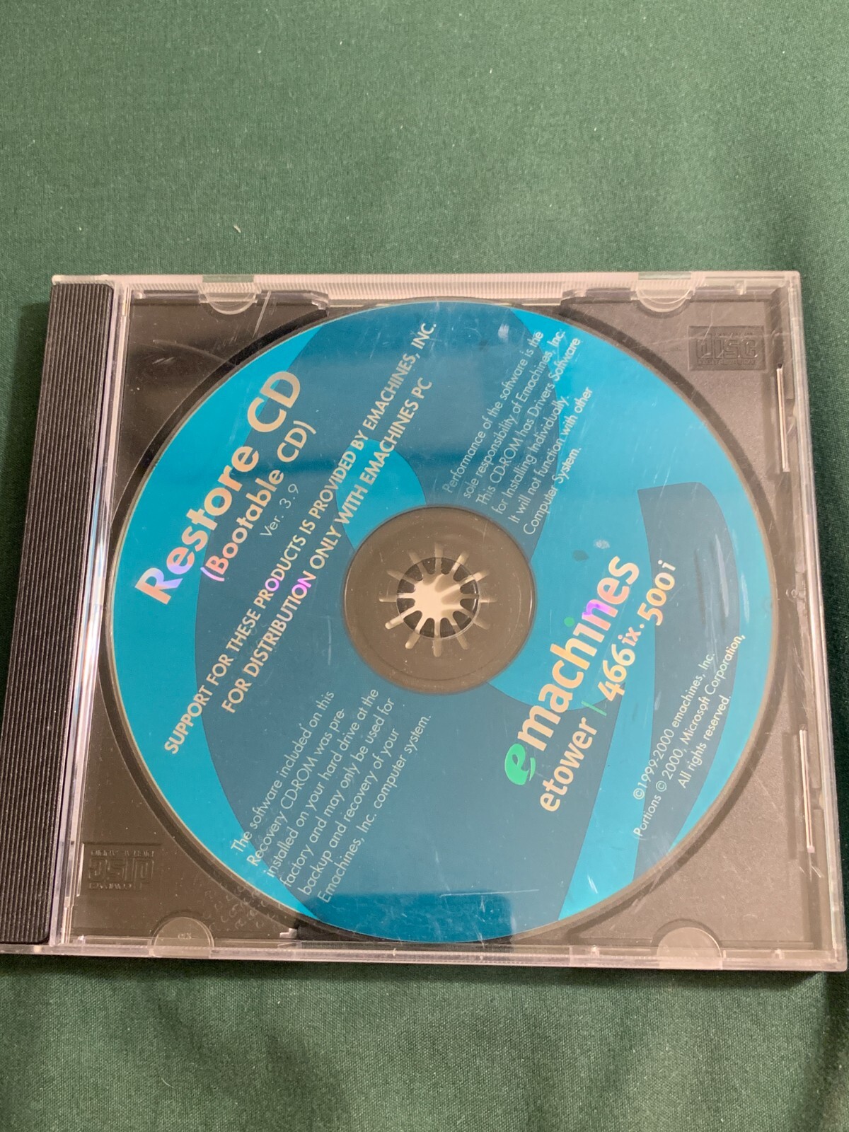 Emachines Ver 3.9 Restore CD (Bootable CD) 1999-2000 etower 466ix 500i