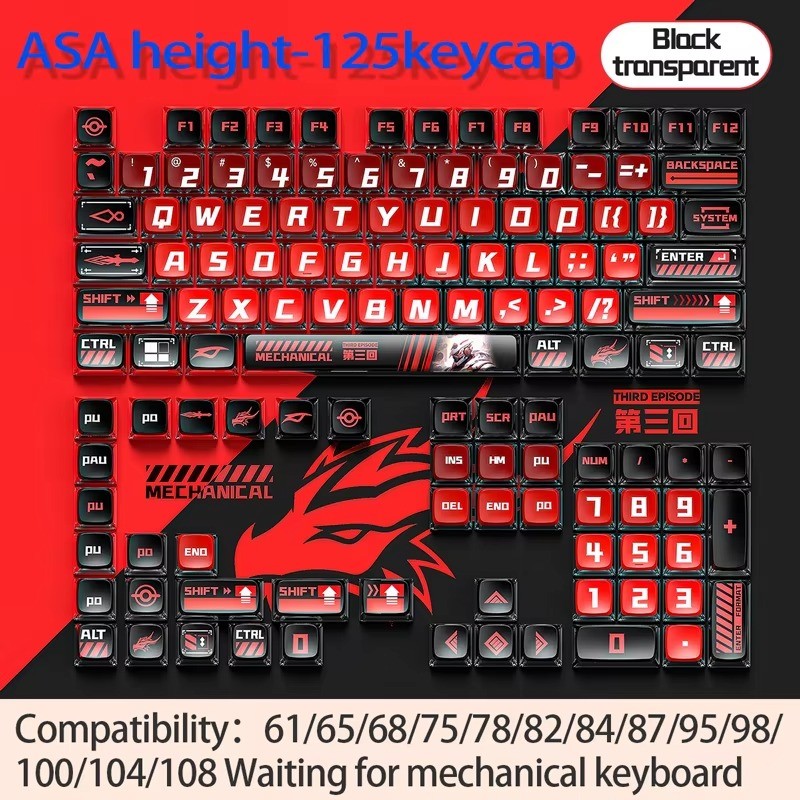 PBT Pudding Keycaps ASA Profile 125-Key Set for 60% 68% 75% 100% Keyboards