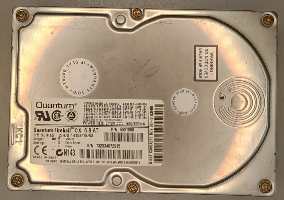 Quantum Fireball 6.8GB, CX 6.8 A T P/N 5501068 HARD DRIVE CX68A2F1 REV 02-B