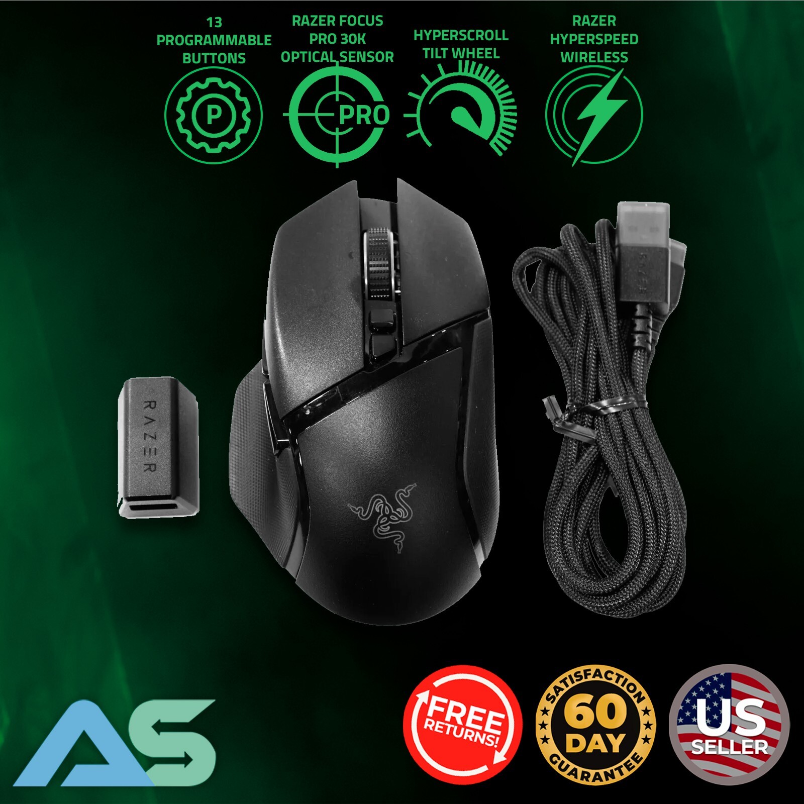Razer Basilisk V3 Pro HyperSpeed Wireless Ergonomic Optical Gaming Mouse 30K DPI