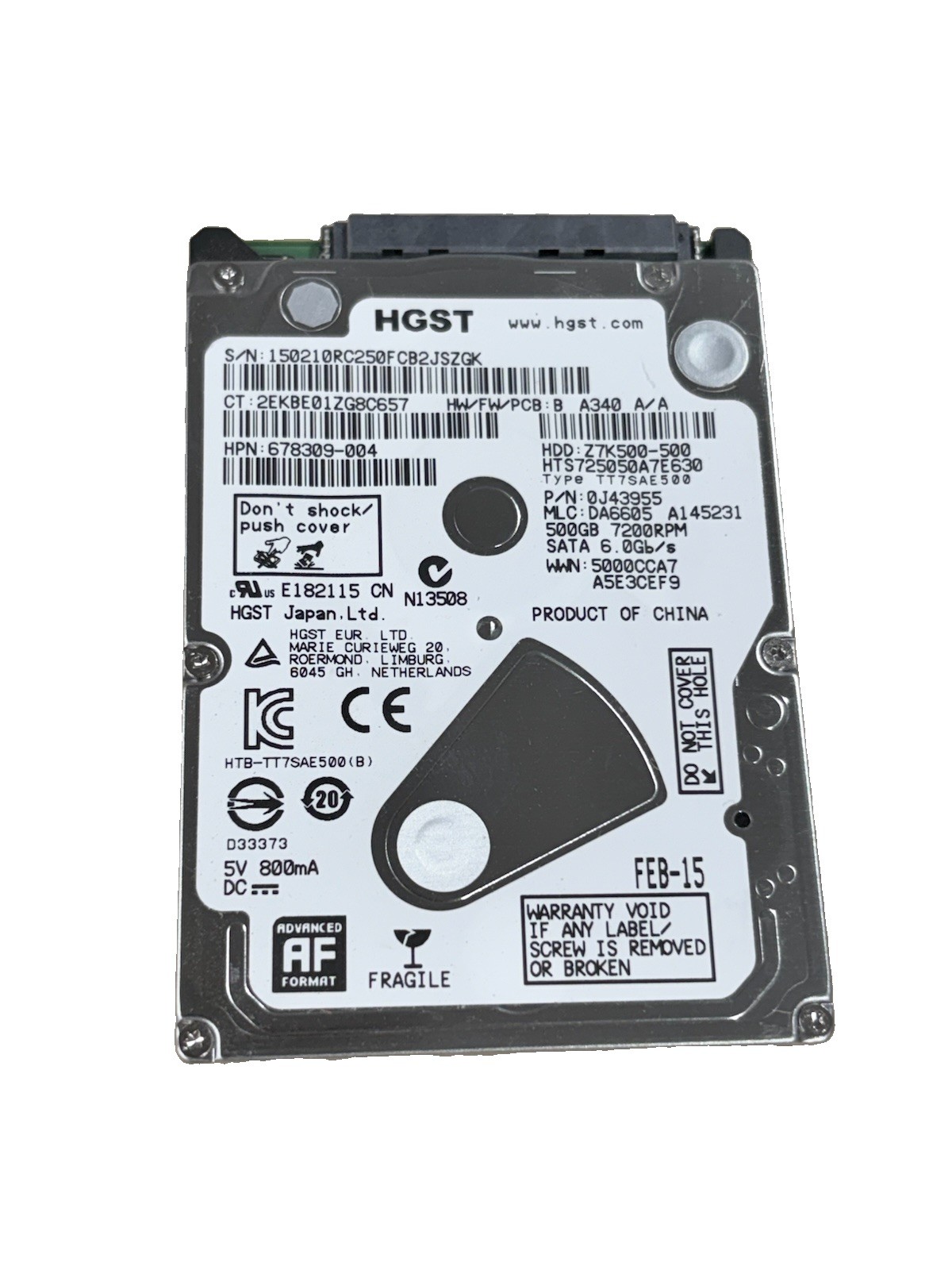 HGST Travelstar Z7K500-500 Laptop SATA Hard Drive 500GB 7200RPM