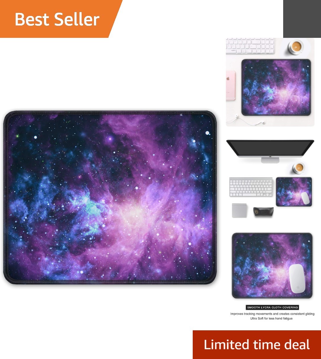 Elegant Galaxy Mouse Pad 12 x 10 - Waterproof & Stylish Rubber Desk Mat