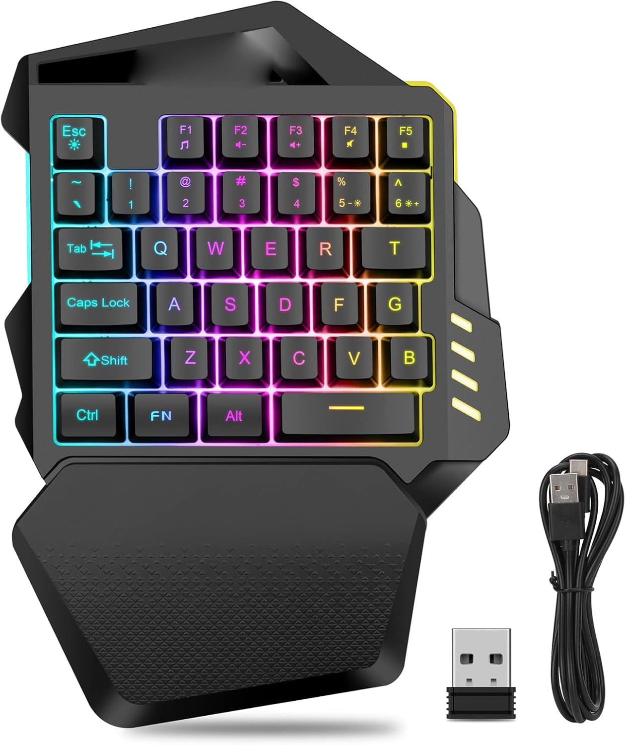 One Handed Gaming Keyboard, 2.4G Wireless RGB Lighting 35 Keys Type C Gaming Mec