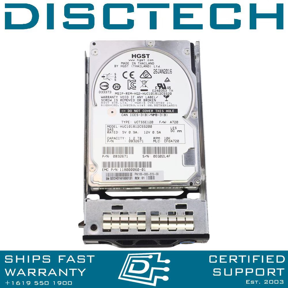 EMC 105-000-515-00 / HGST HUC101812CSS200 118000060-01 1.2TB SAS 12Gbps 10K HDD