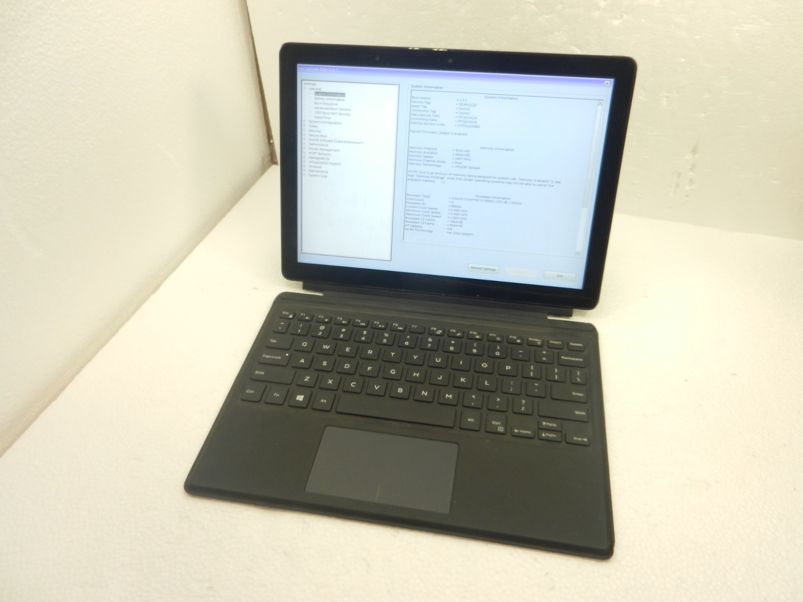 Dell 5290 2-IN-1  Tablet CORE i5-8350U @ 1.70Ghz / 8GB / No HDD - BOOTS TO BioS