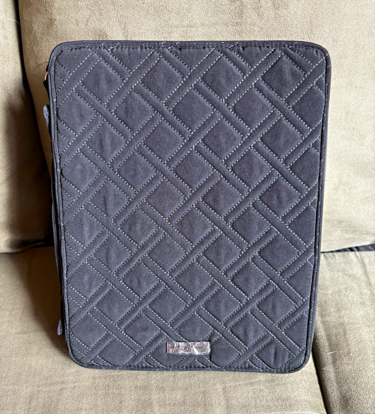 Vera Bradley Black Quilted Fabric Tablet Bag Organizer Case w/ Pockets 12x11"