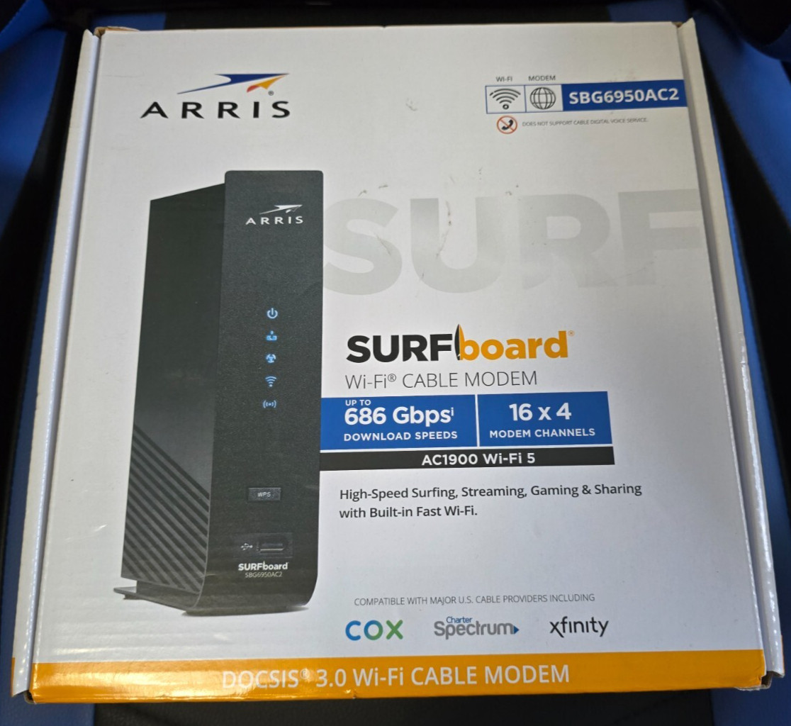 ARRIS SURFBOARD 16X4 DOCSIS 3.0 CABLE MODEM SBG6950AC2 WIFI ROUTER