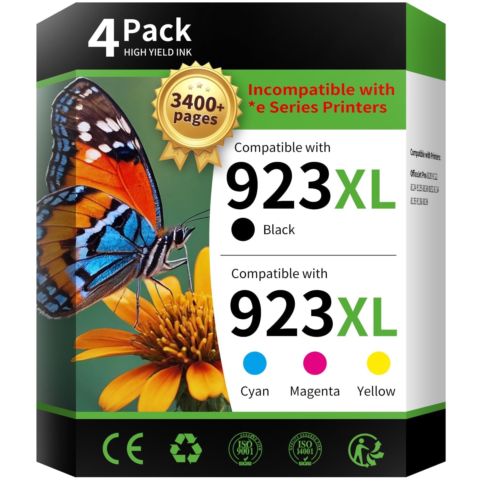 INK4U 923XL Ink Cartridges Combo Pack Black Cyan Magenta Yellow 4-Pack HP