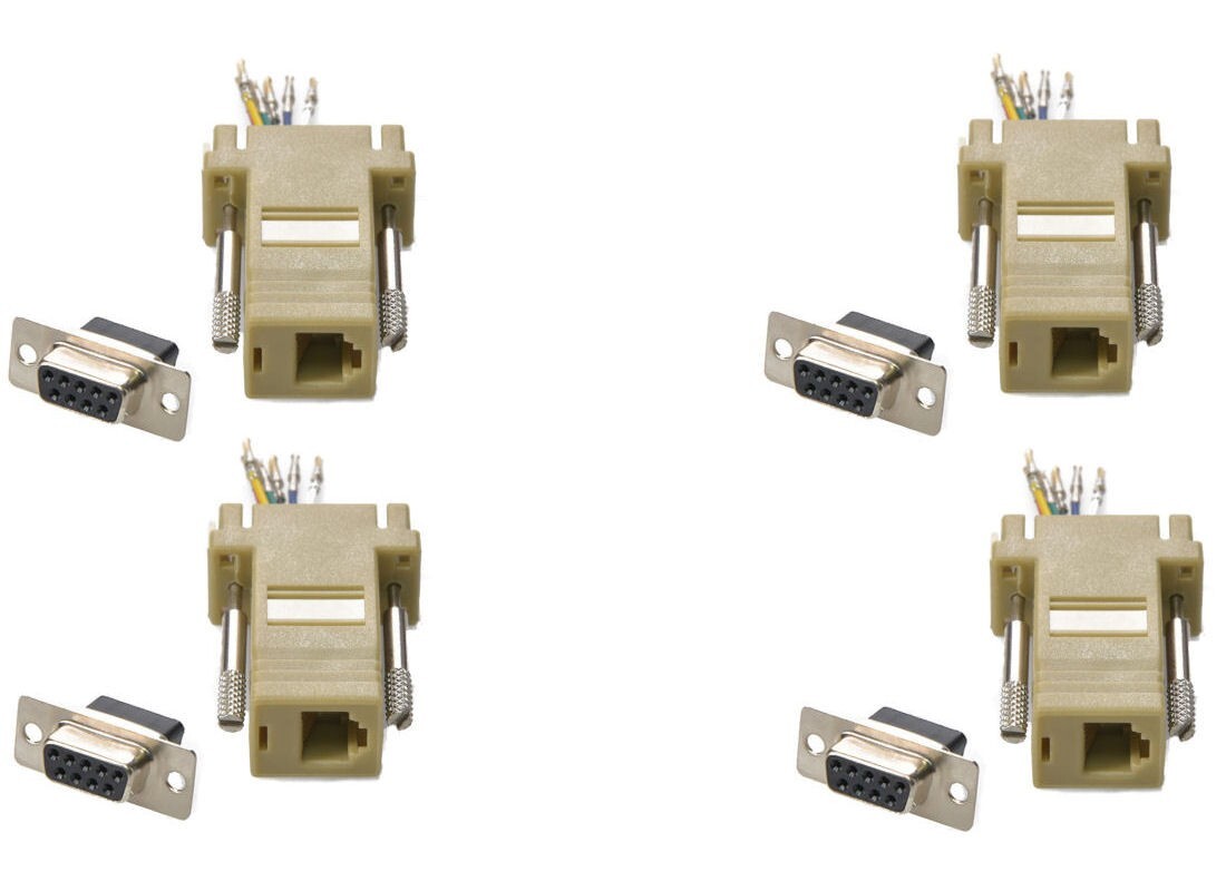 4 Pack DB9 Female RS232 to RJ11 RJ12 6P6C 6 Wires Telephone Modular Adapter