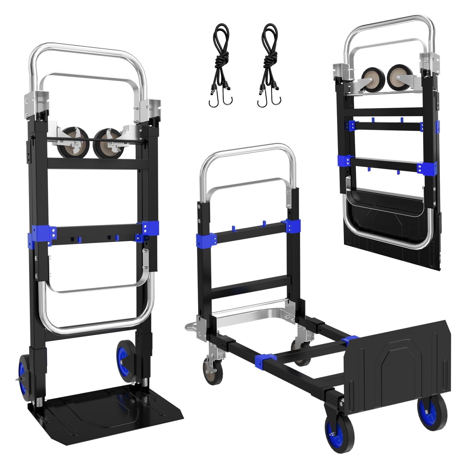 3 in 1 Hand Truck, 600Lbs Capacity, Heavy Duty Collapsible Cart with Retracta...