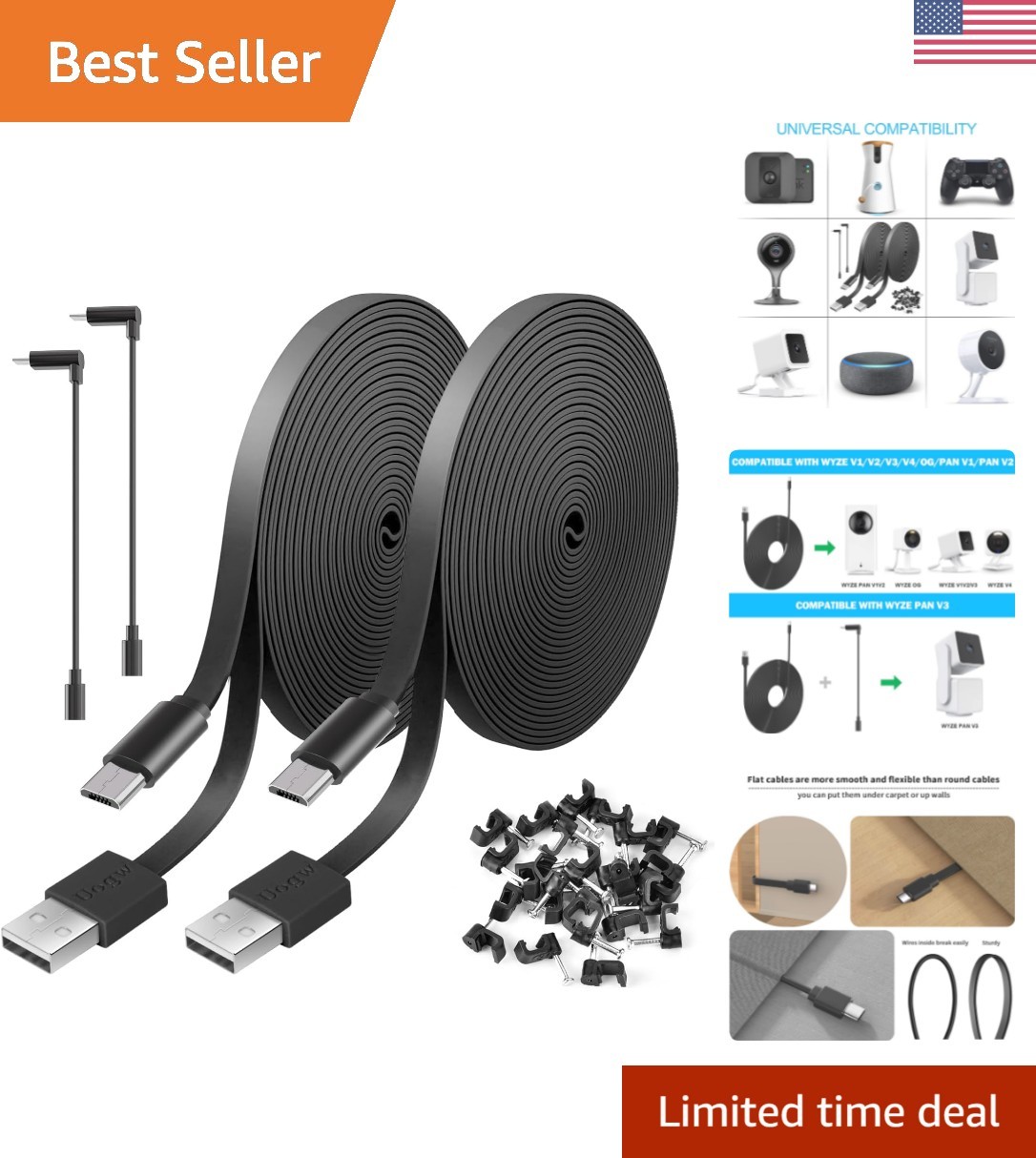 Versatile 20FT Black USB A to C Extension Cable for Cameras & Devices - 2 Pack
