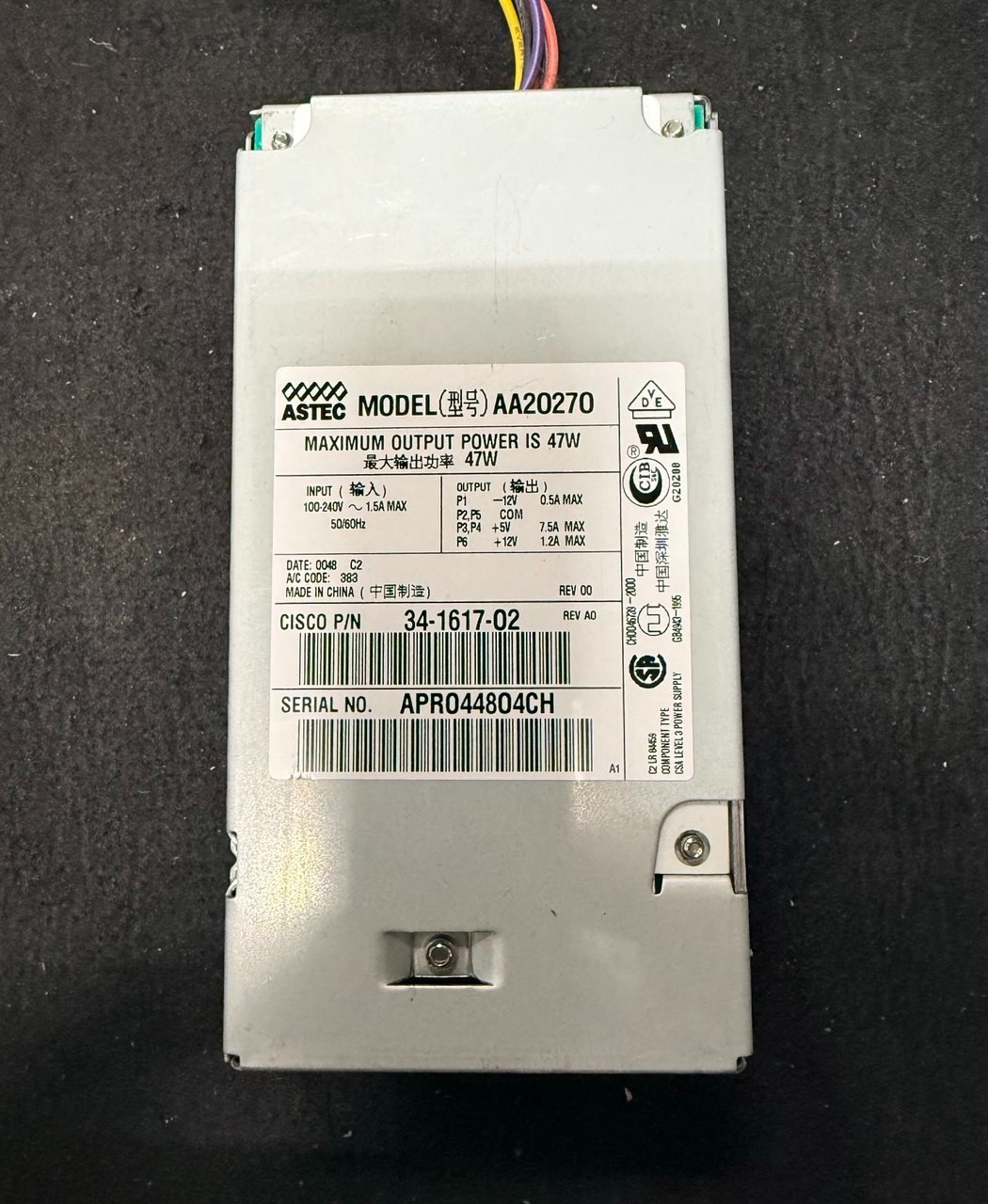 Cisco 34-0850-01 47 Watt AC Power Supply (Astec AA20270) OTH042