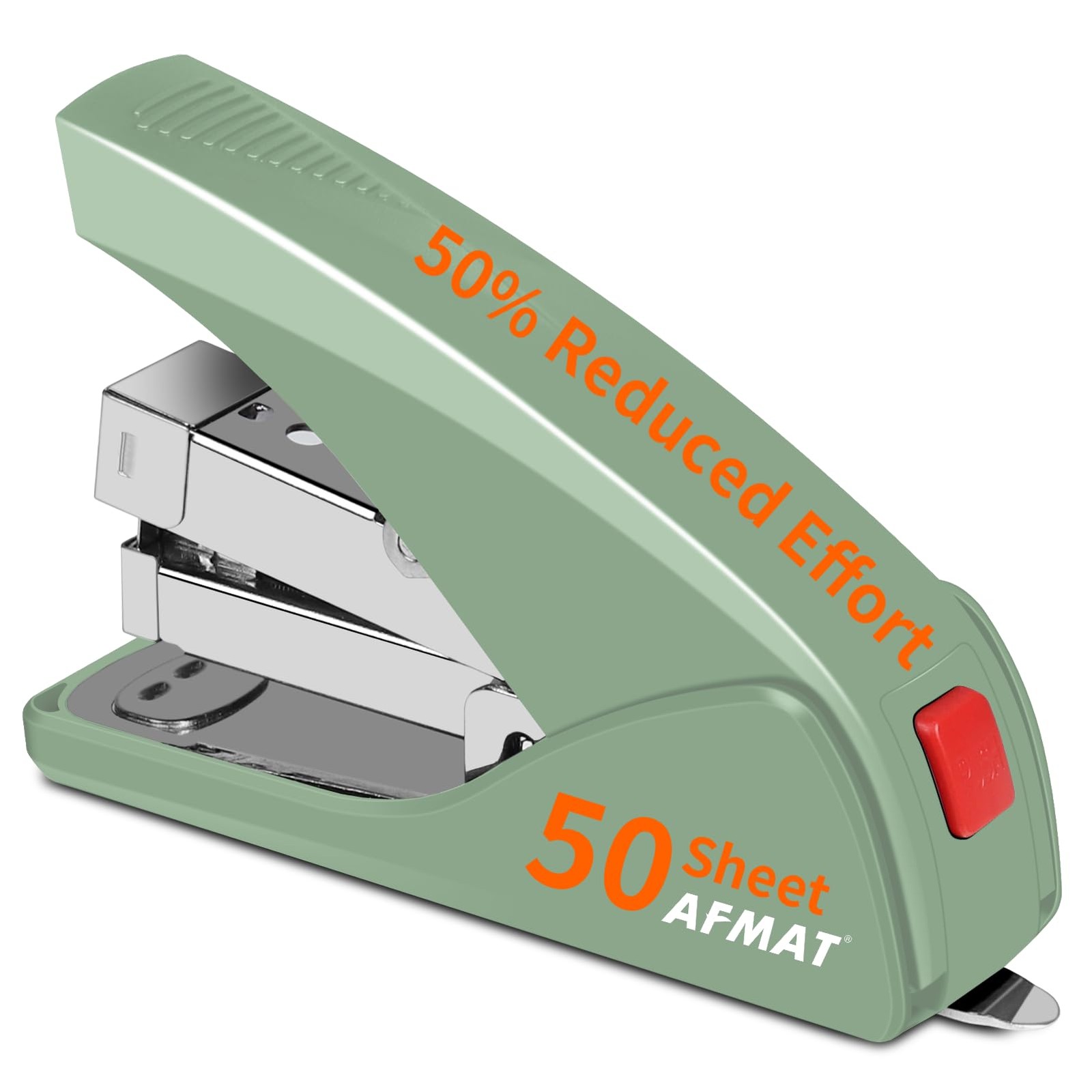 Stapler 50 Sheet Capacity Low Force One Finger Touch Green AFMAT ES10 Portable