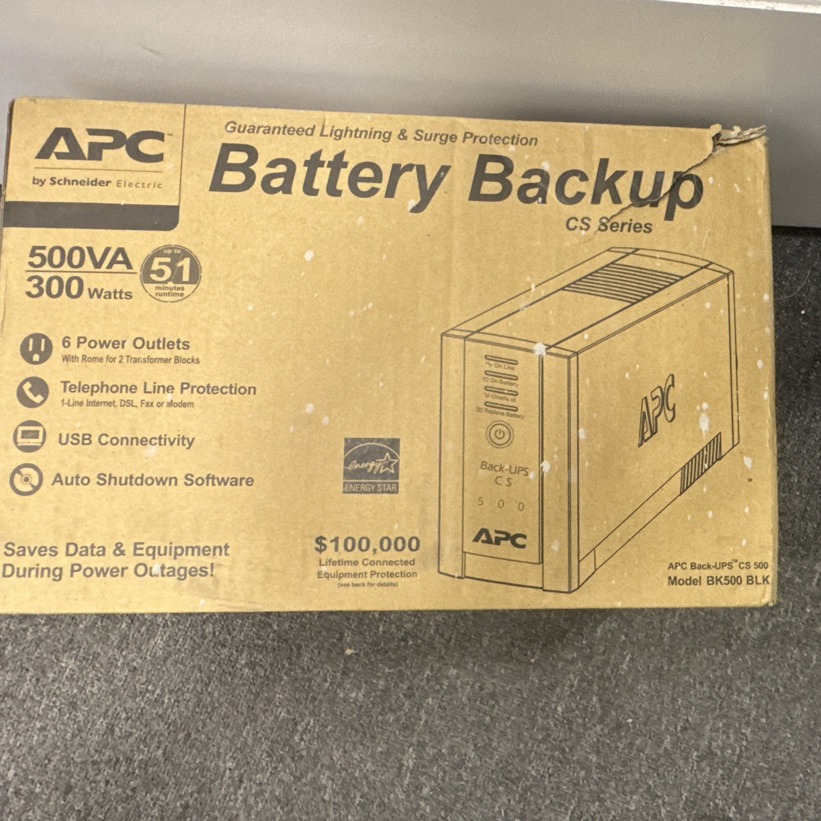APC Back-UPS CS 500 BK500BLK 500VA 300W UPS 6 Outlets USB Beige