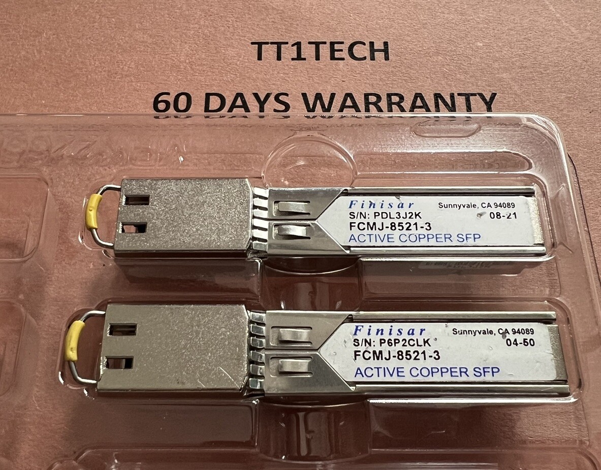 (2) FINISAR FCMJ -8521-3 1000BASE-T SFP Active Copper Transceiver Modules