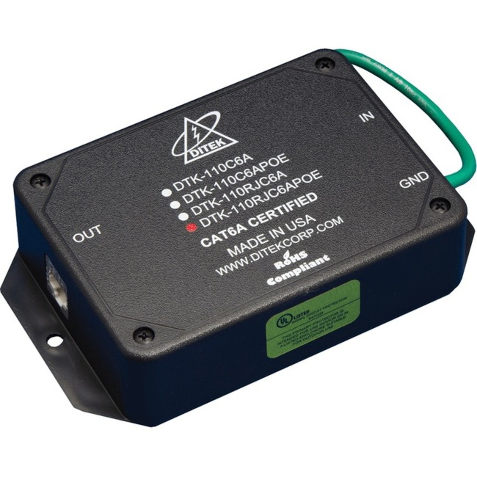 Ditek - DTK-110RJC6APOE - DITEK 10 Gigabit Ethernet Surge Protection - 48 V
