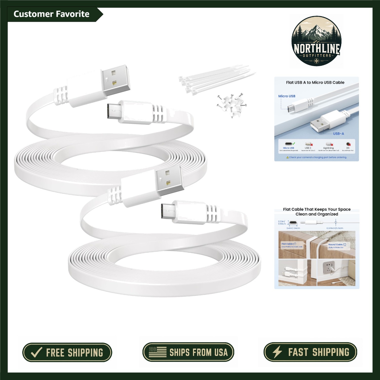 Reliable 20FT Long Flat Micro USB Extension Cable for Seamless Power Supply
