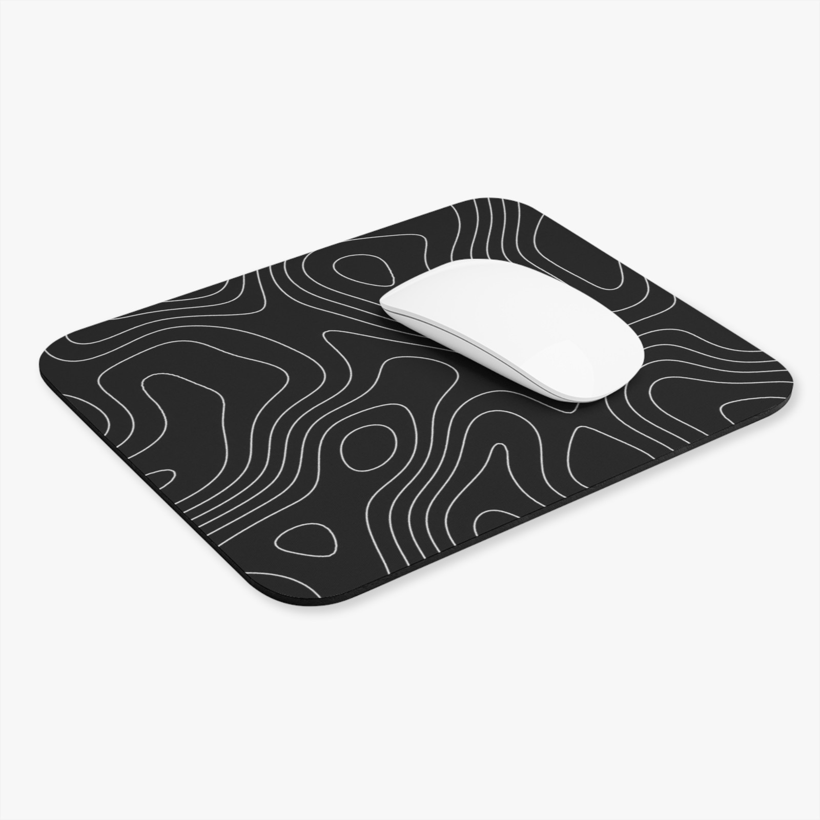 Topographic Line Art Mouse Pad | Black Contour Terrain