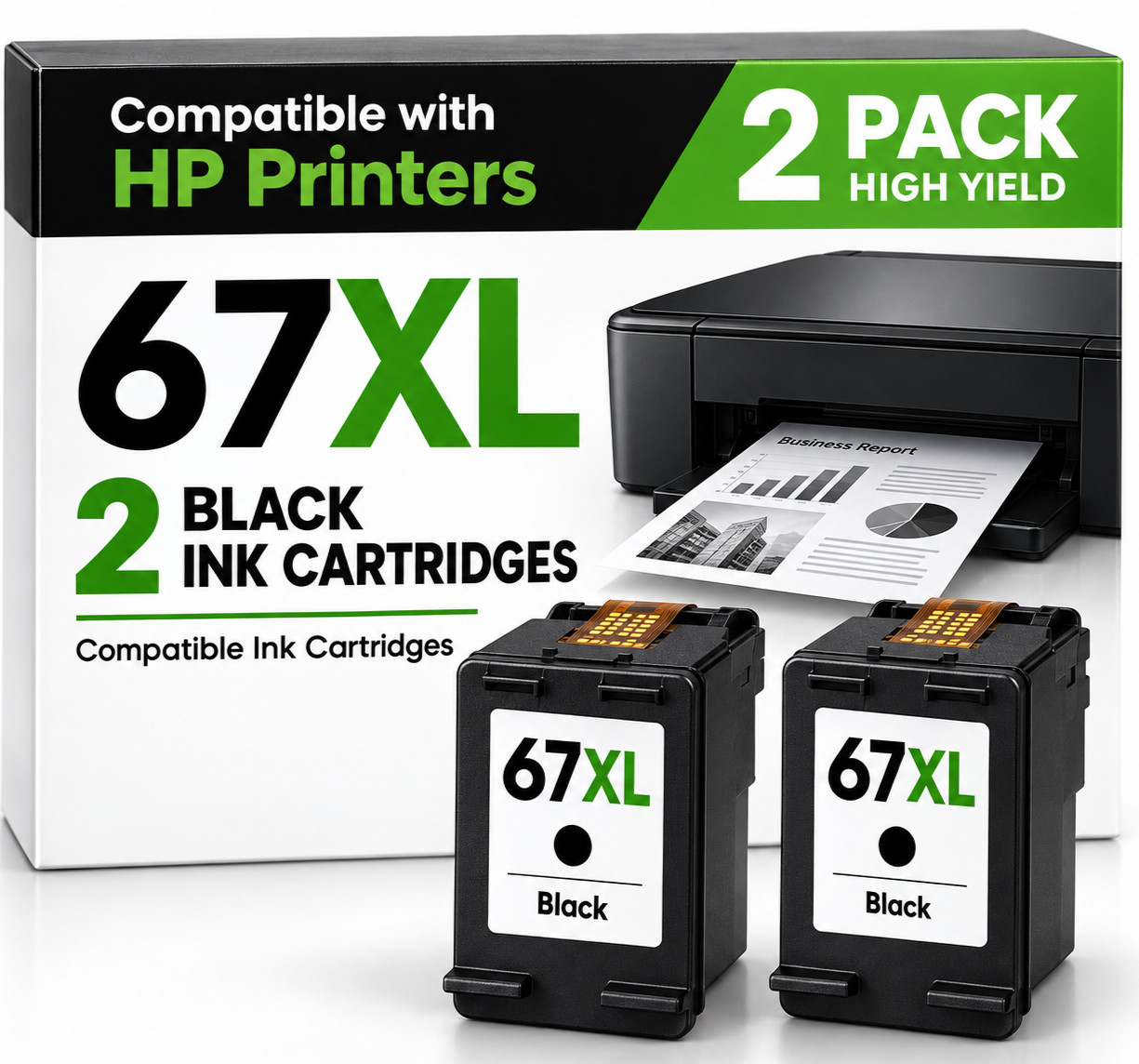 2PK 67XL Ink Cartridge Black For HP ink 67 DeskJet 2700 2755 4155 Envy 6055 6455