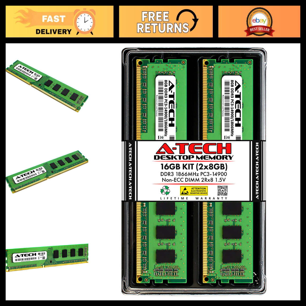 16GB DDR3 RAM Kit (2x8GB) 1866MHz PC3-14900 UDIMM Non-ECC 240-Pin Memory Upgrade