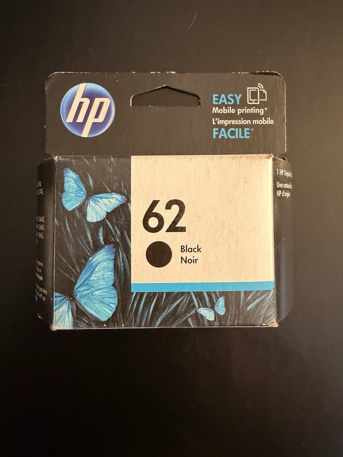 HP 62 Black Ink Cartridge Genuine OEM C2P04AN NOS Expired Aug 2019 Sealed