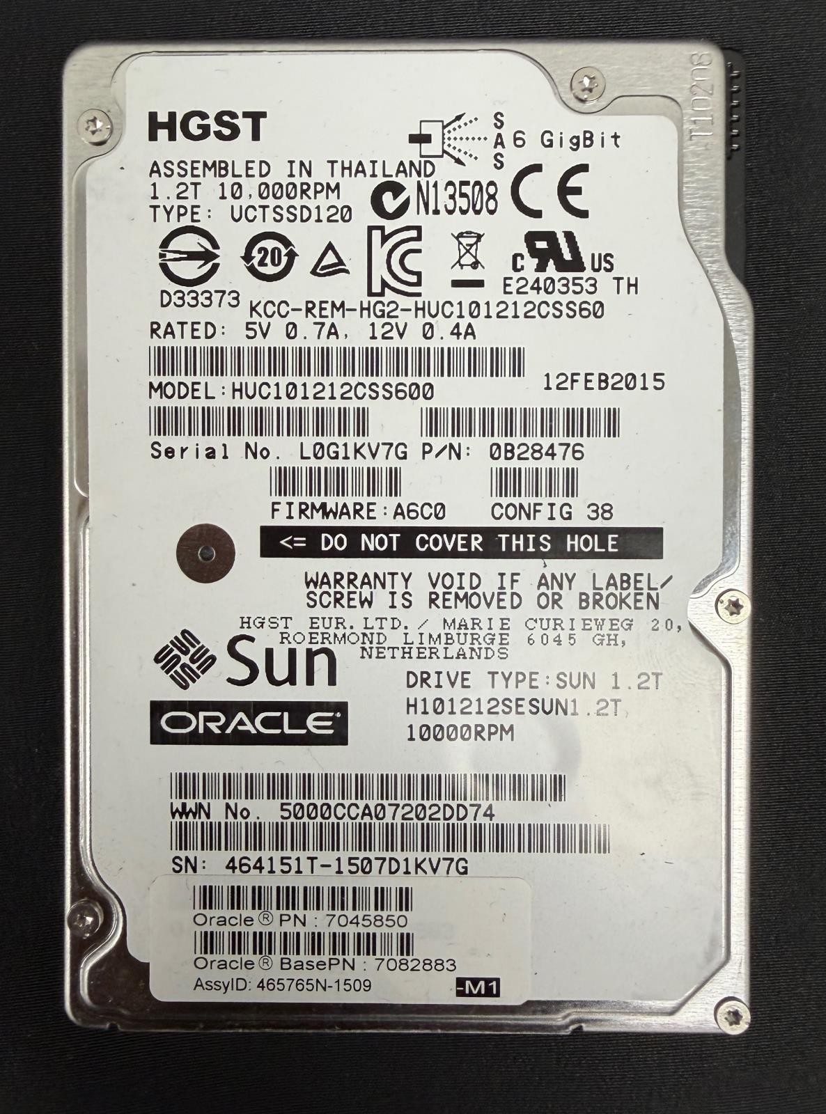 HGST 1.2TB 10K SAS 2.5" 6G HDD HUC101212CSS600 0B28479 Under 79% Health