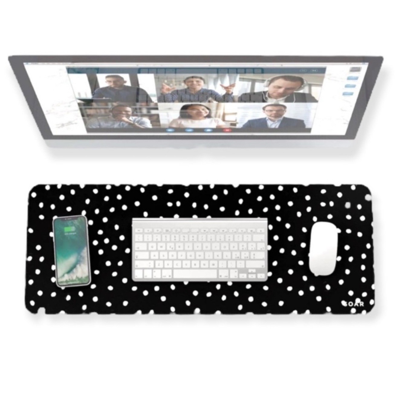 SOAR Tech Elevated Desk Pad Black & White Polka Dot 31.5″ x 11.8″ FabFitFun NEW