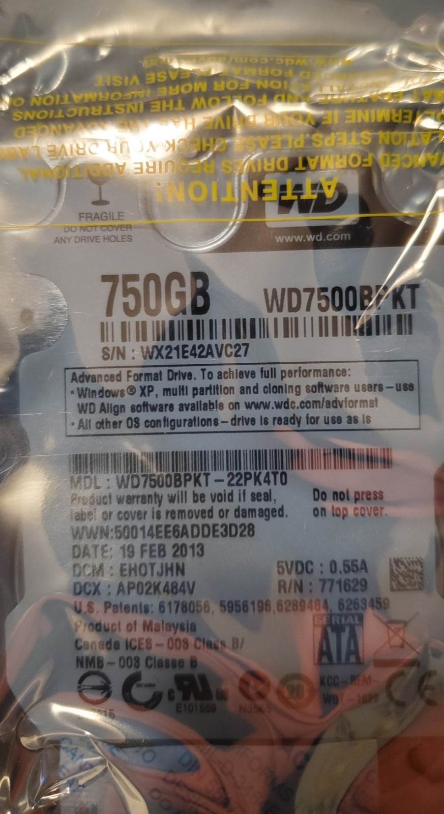 NEW Western Digital Scorpio Black 750GB 2.5" SATA 7200RPM Laptop HDD WD7500BPKT